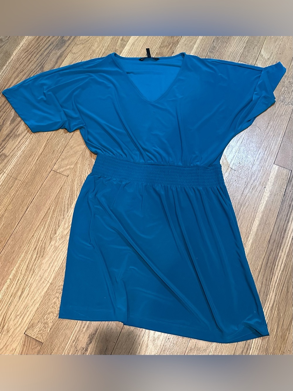 White House Black Market Teal V-Neck Smocked-Waist Mini Dress